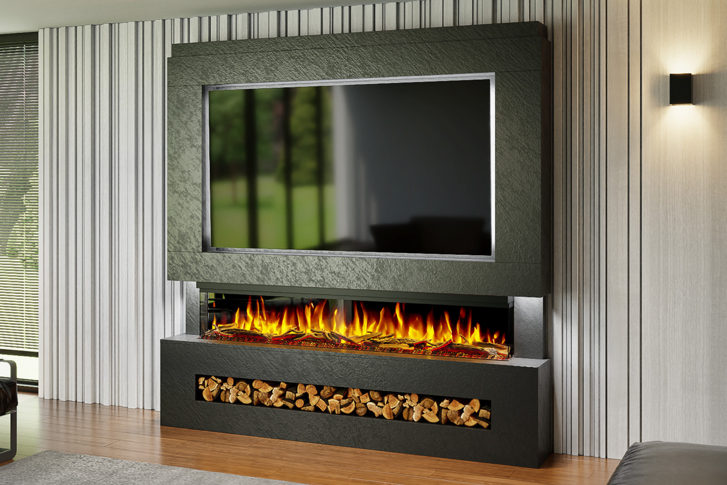 Pre-Built Media Wall G with 72 Inch Electric Fireplace – Delivered Across Mainland UK