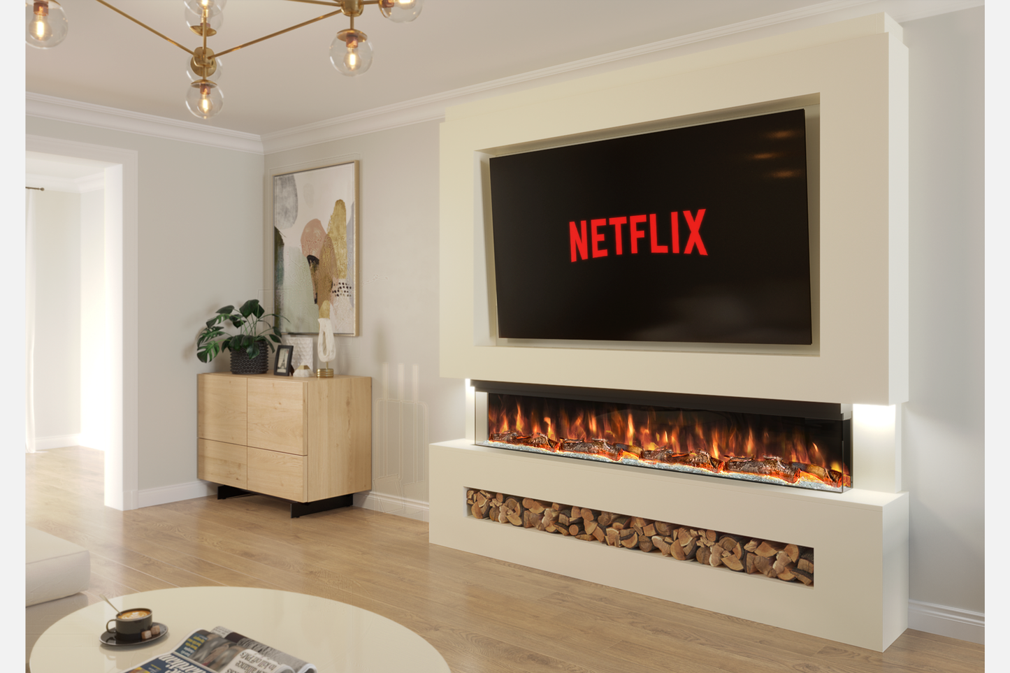 Pre-Built Media Wall Package G – 72-Inch Slimline Electric Fireplace | CAD Design Included