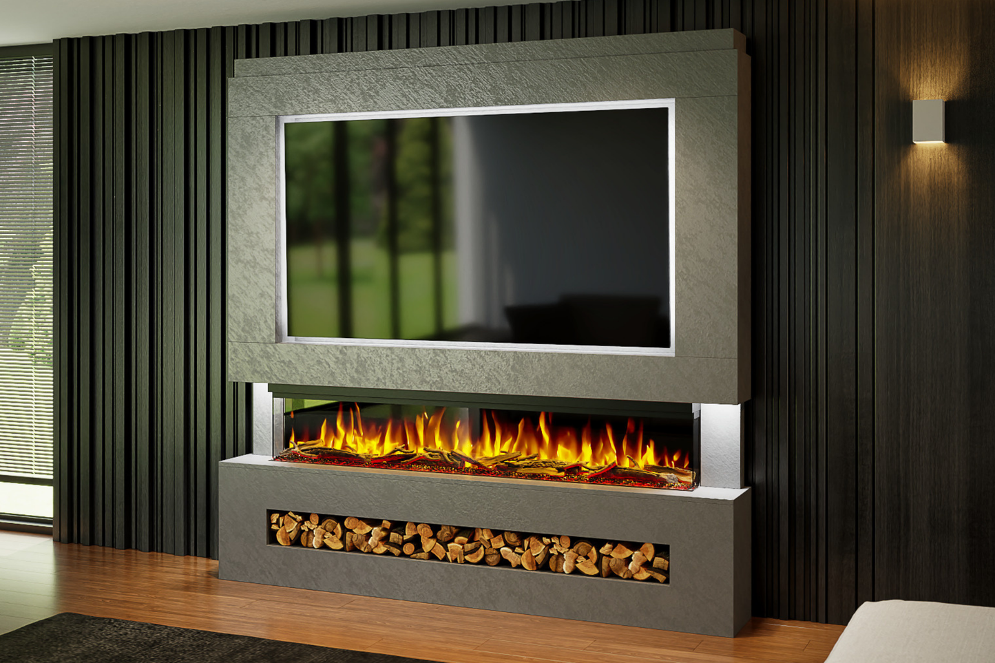 Pre-Built Media Wall Package G – 72-Inch Slimline Electric Fireplace | CAD Design Included