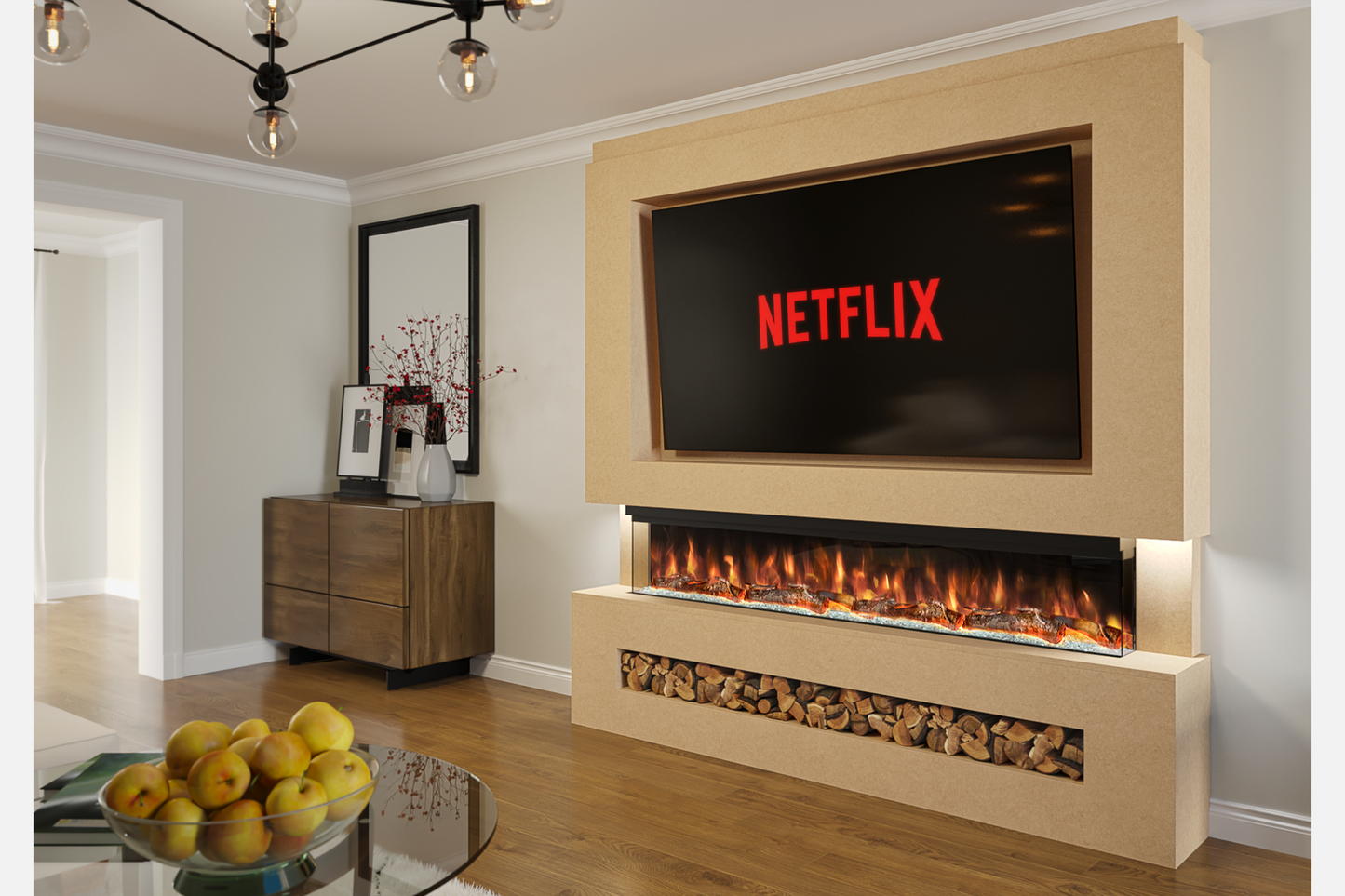 Pre-Built Media Wall Package G – 72-Inch Slimline Electric Fireplace | CAD Design Included