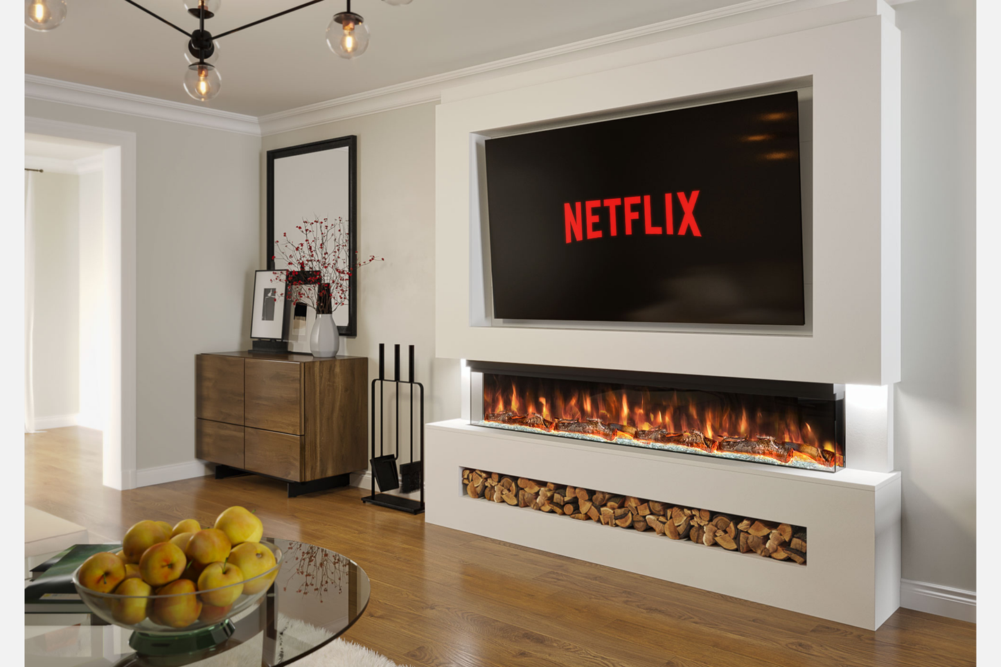 Pre-Built Media Wall Package G – 72-Inch Slimline Electric Fireplace | CAD Design Included