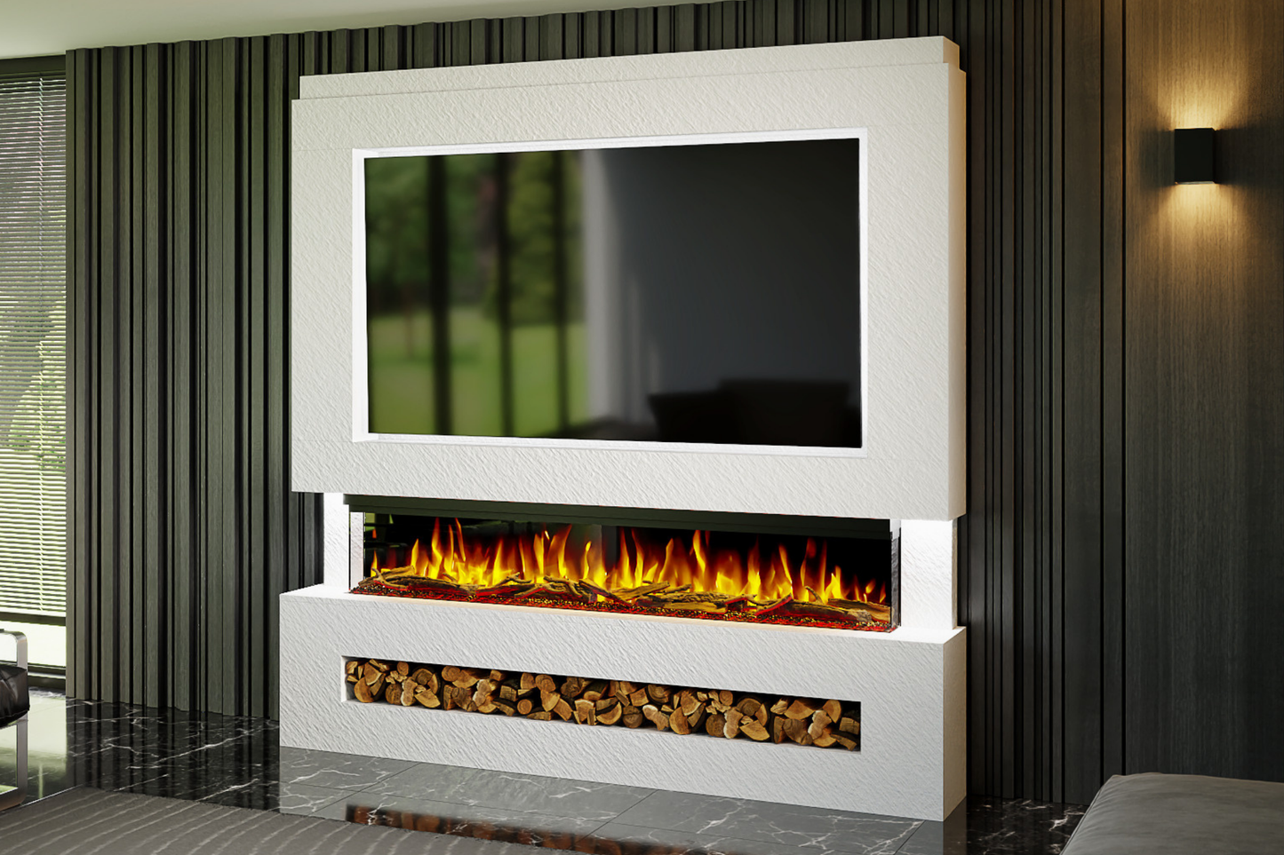 Pre-Built Media Wall Package G – 72-Inch Slimline Electric Fireplace | CAD Design Included