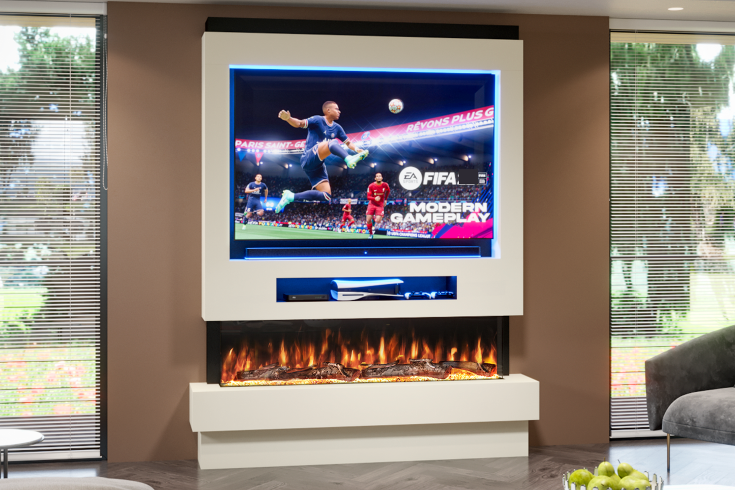 Pre-Built Media Wall Package H : Featuring the Spectrum Series 60-Inch Electric Fireplace