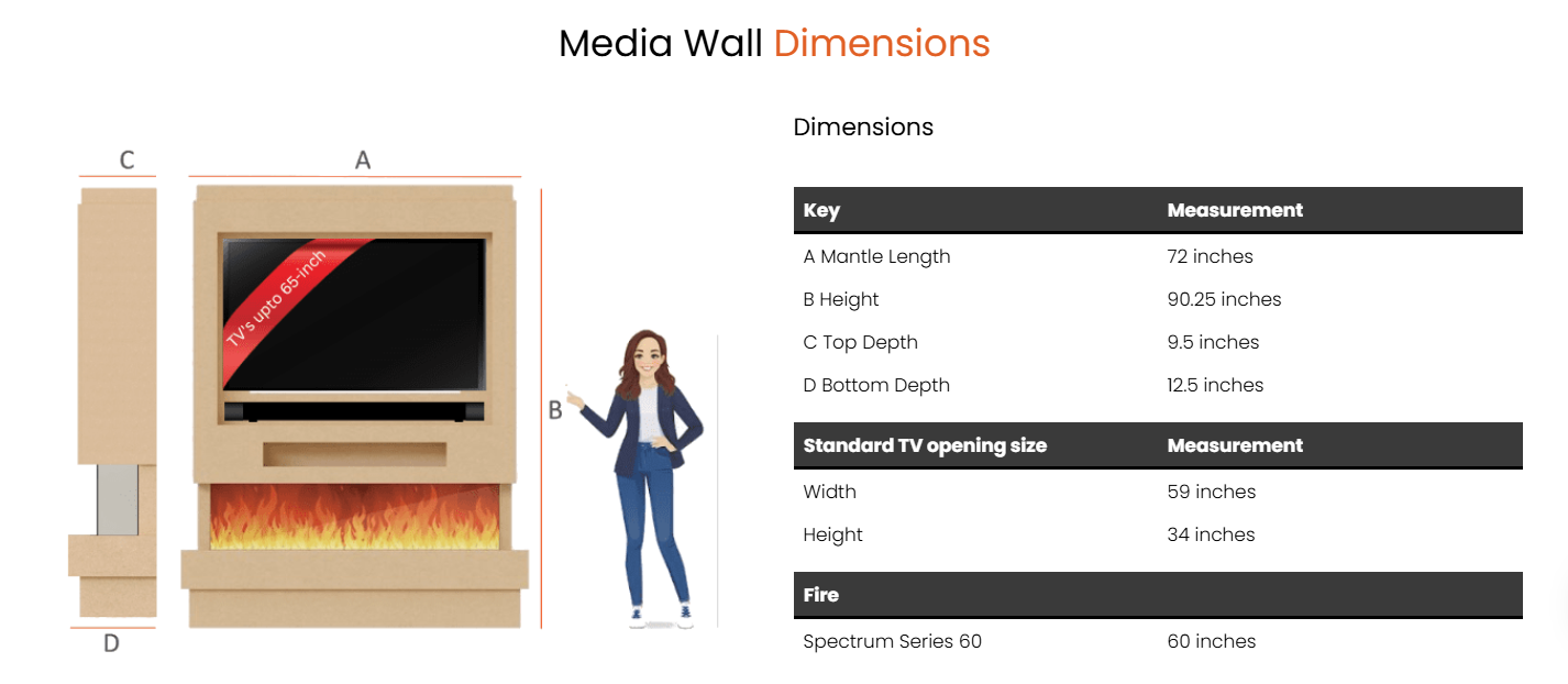 Pre-Built Media Wall Package H : Featuring the Spectrum Series 60-Inch Electric Fireplace