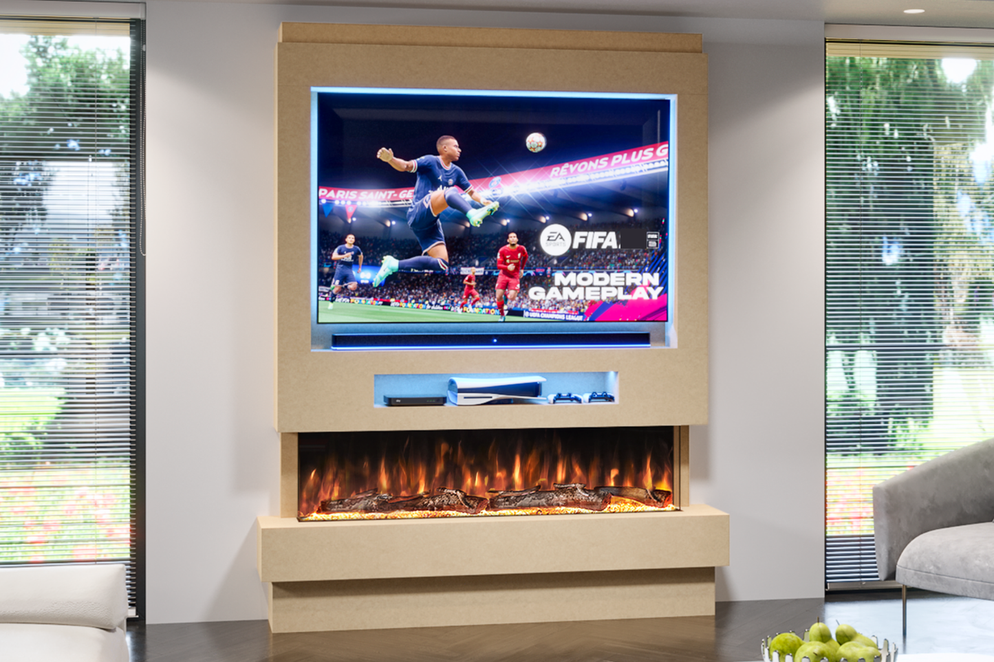 Pre-Built Media Wall Package H : Featuring the Spectrum Series 60-Inch Electric Fireplace