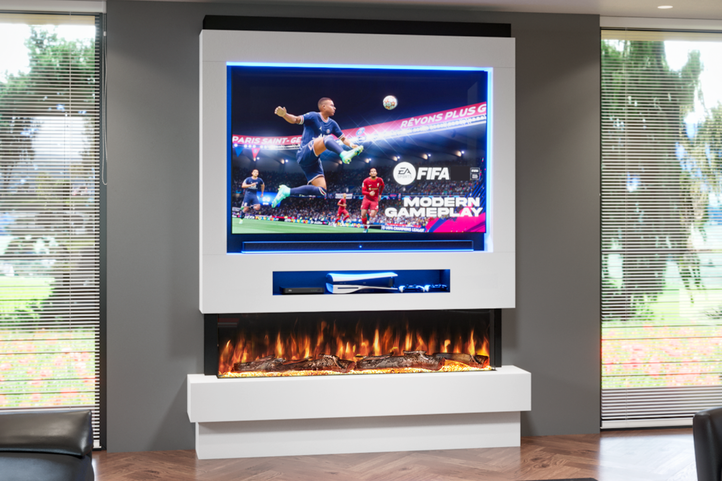 Pre-Built Media Wall Package H – 60-Inch Slimline Electric Fireplace | CAD Design Included