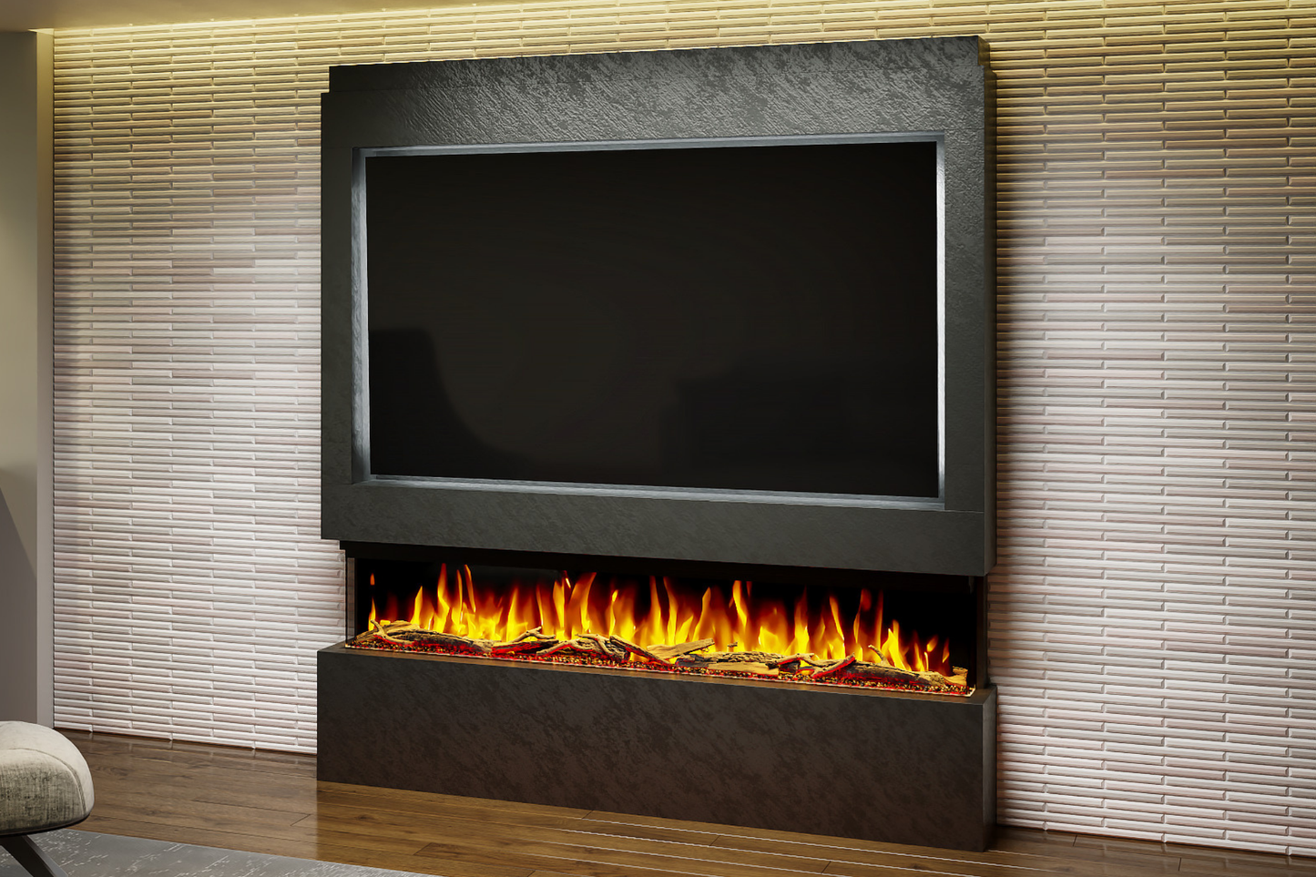 Pre-Built Media Wall Package I – 72-Inch Slimline Electric Fireplace | CAD Design Included