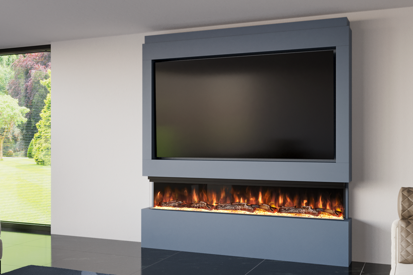 Pre-Built Media Wall Package I : Featuring the Spectrum Series 72-Inch Electric Fireplace