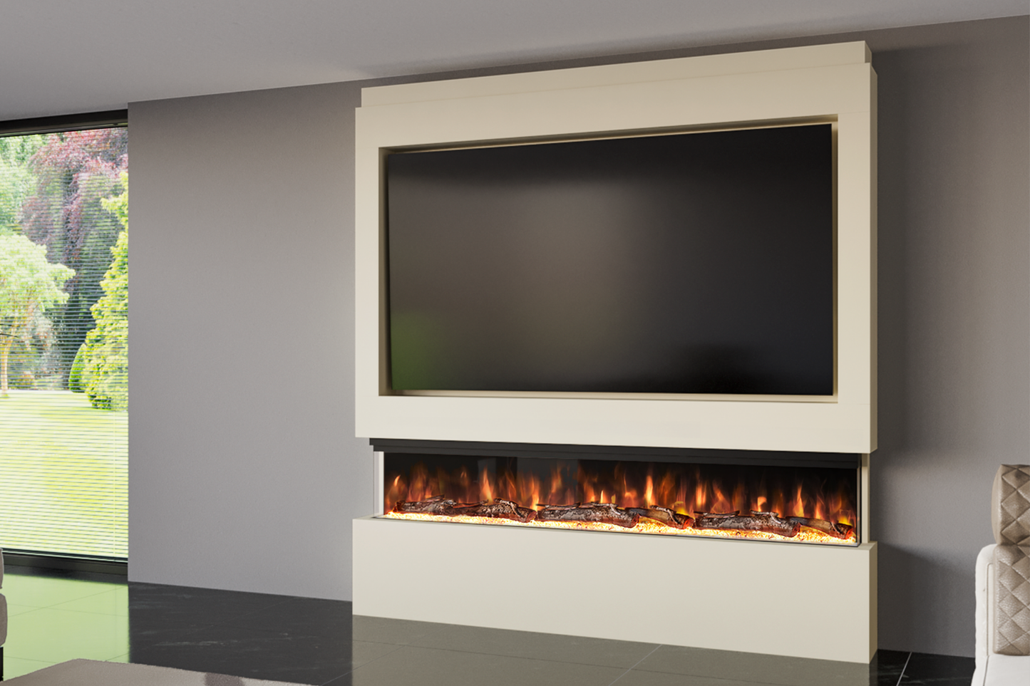 Pre-Built Media Wall Package I : Featuring the Spectrum Series 72-Inch Electric Fireplace