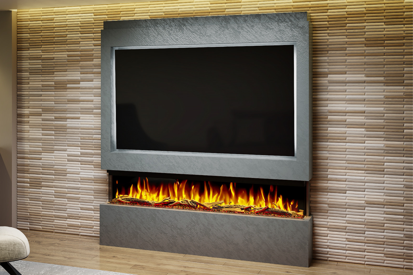 Pre-Built Media Wall Package I : Featuring the Spectrum Series 72-Inch Electric Fireplace