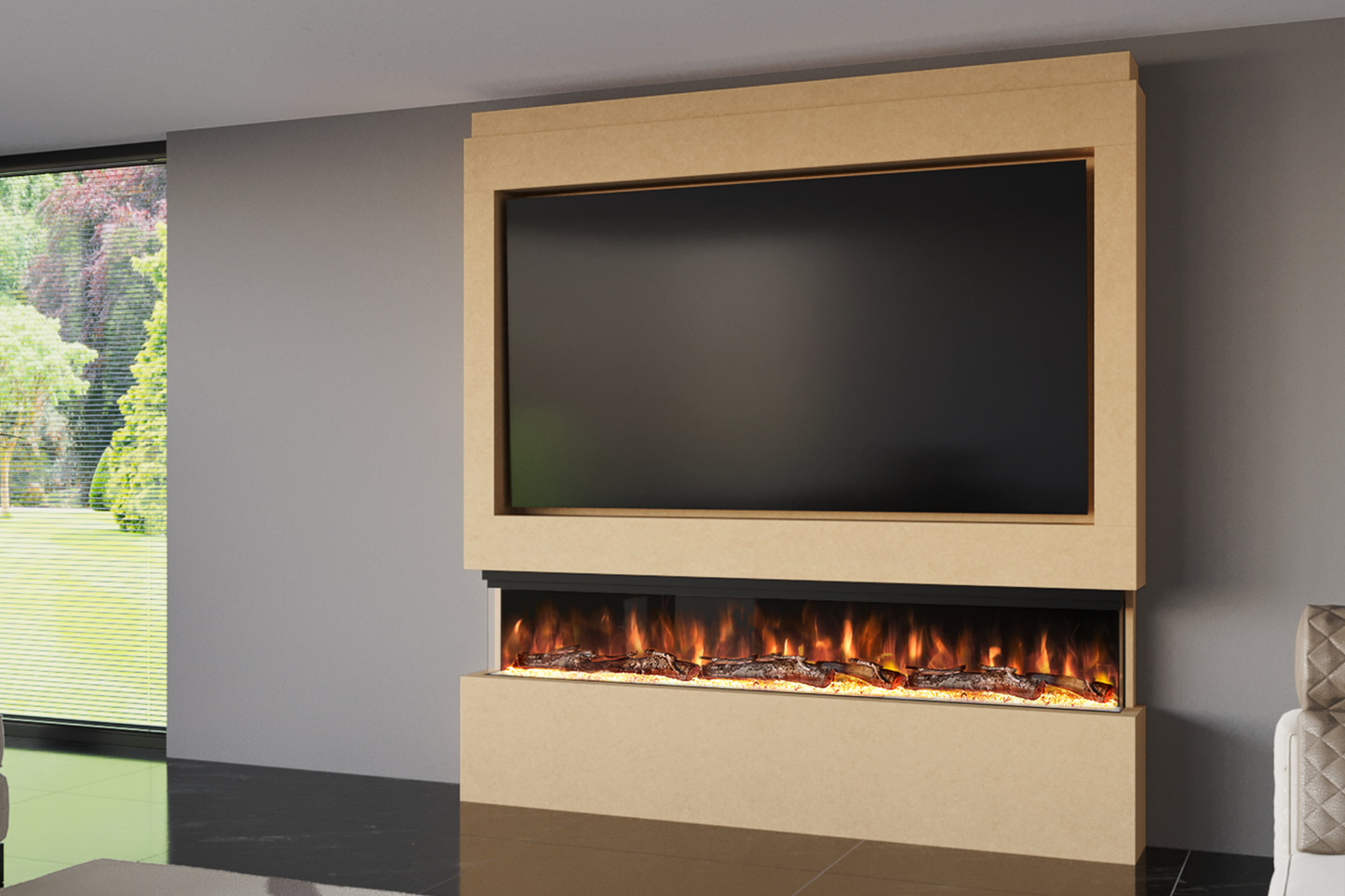 Pre-Built Media Wall Package I : Featuring the Spectrum Series 72-Inch Electric Fireplace