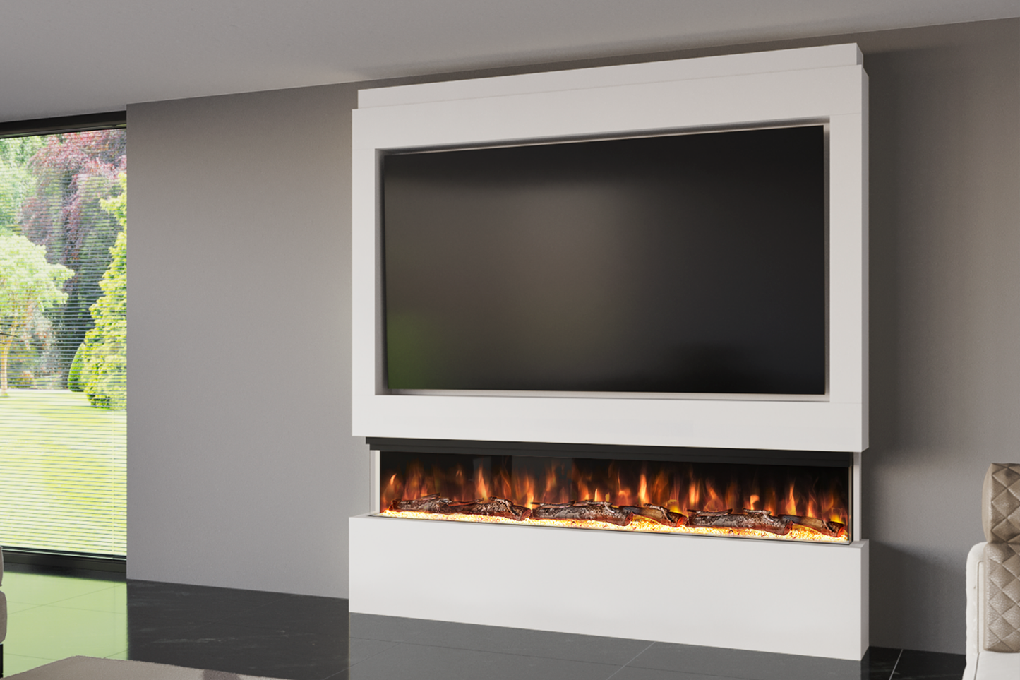 Pre-Built Media Wall Package I : Featuring the Spectrum Series 72-Inch Electric Fireplace