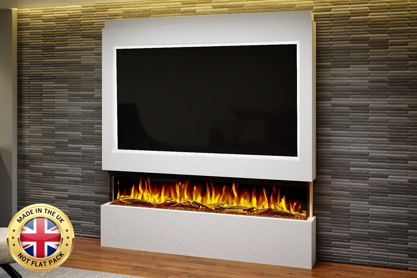 Pre-Built Media Wall Package I : Featuring the Spectrum Series 72-Inch Electric Fireplace