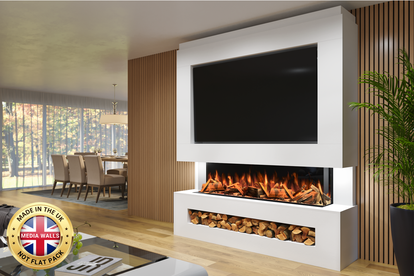 Pre-built media wall package K with Advance 1500mm media wall electric fireplace