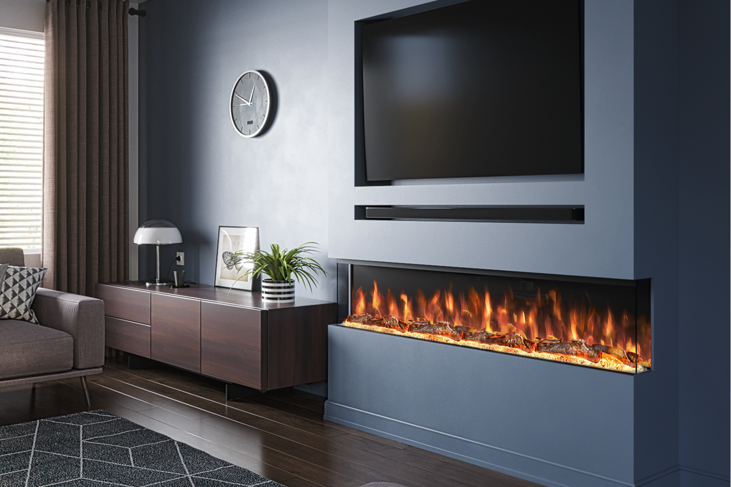 Spectrum Slimline 60” 3-Sided Electric Fireplace | Built-In Media Wall Fire | UK Delivery