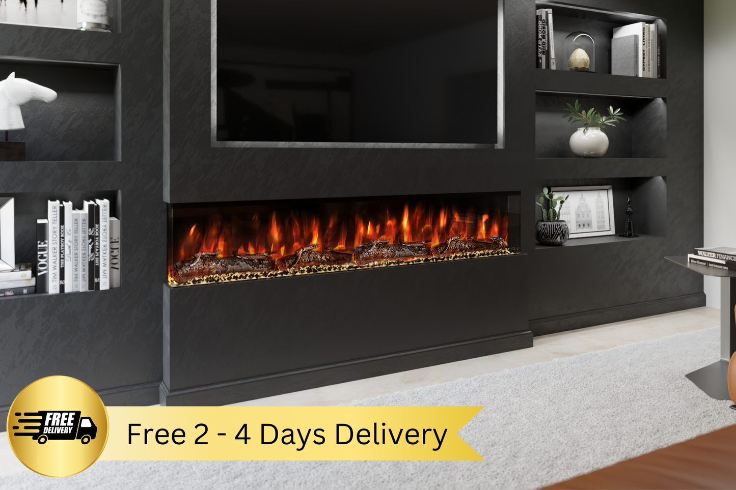 72 inch 3-sided electric fireplace slimline design – Spectrum Slimline