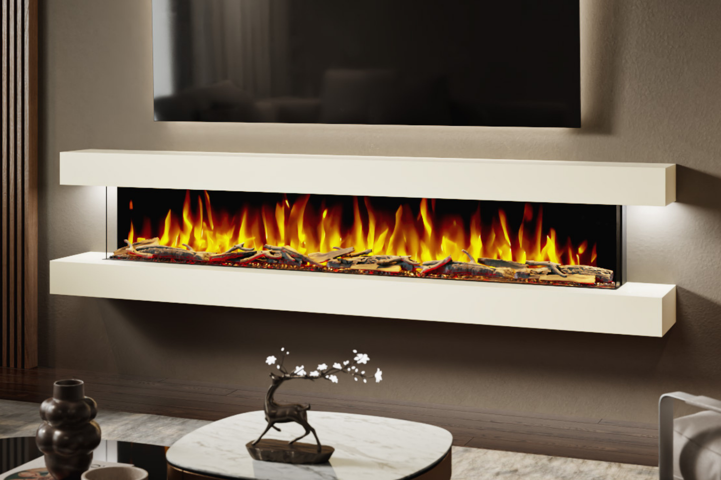 Wall Mounted Electric Fireplace E – 95" Suite with 82" LED Fireplace | 2 Finishes | UK Delivery