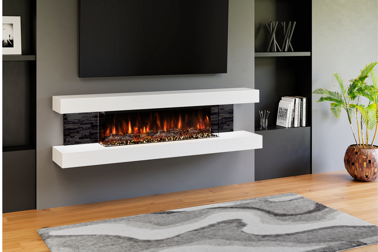 Modern Wall Mounted Electric Fireplace E β Slimline LED | UK Delivery