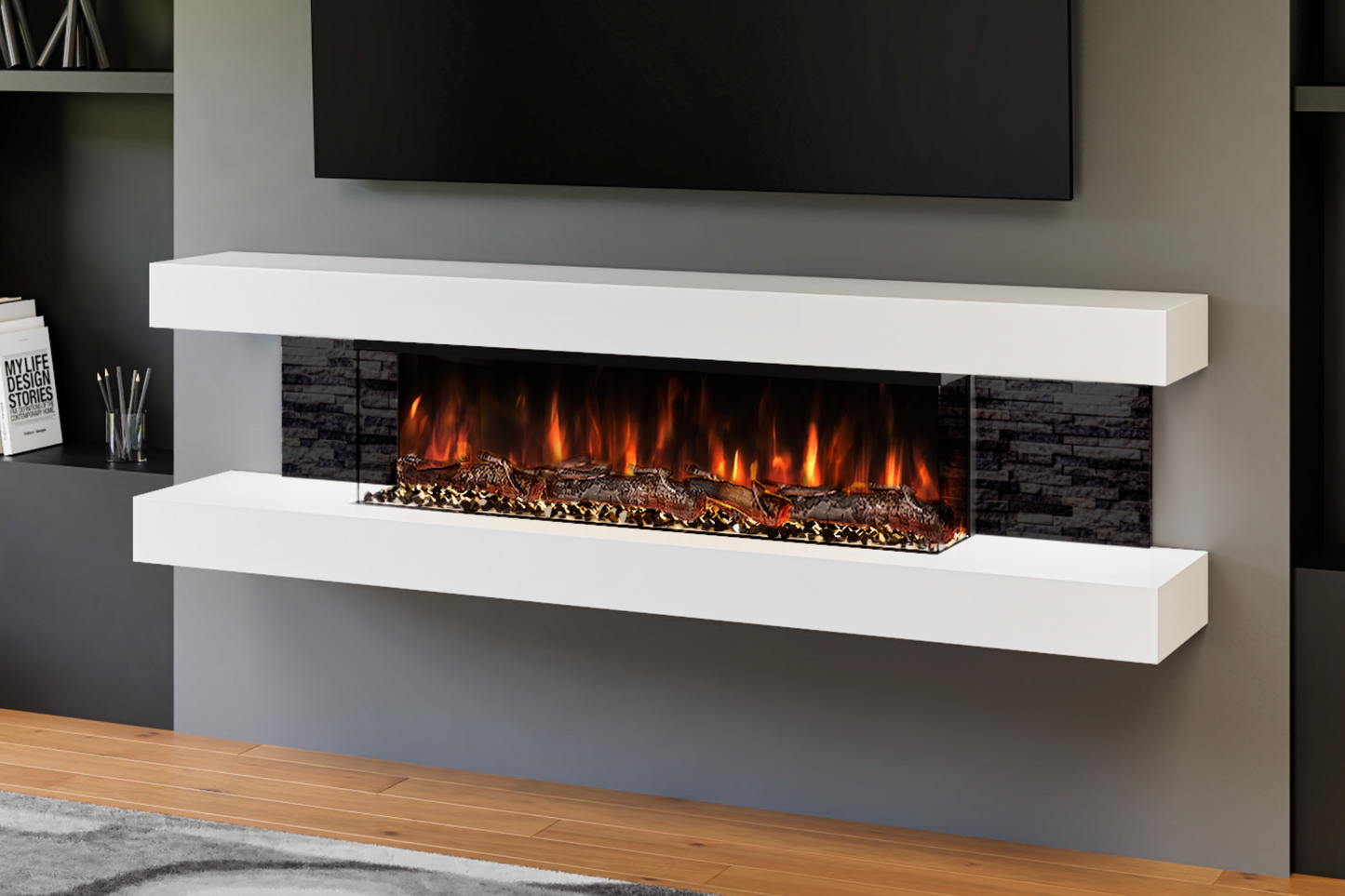 Modern Wall Mounted Electric Fireplace E β Slimline LED | UK Delivery