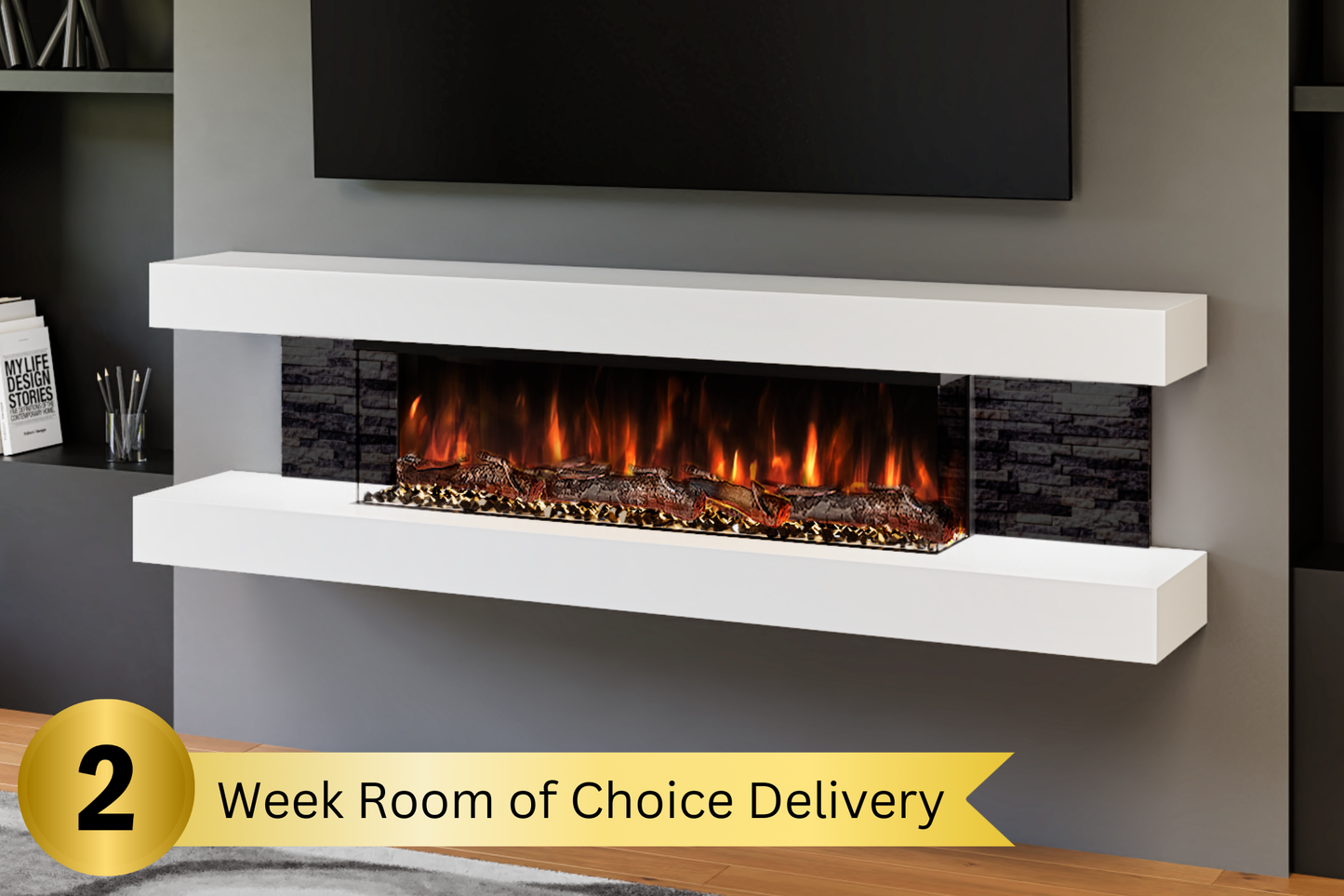 Modern Wall Mounted Electric Fireplace E β Slimline LED | UK Delivery