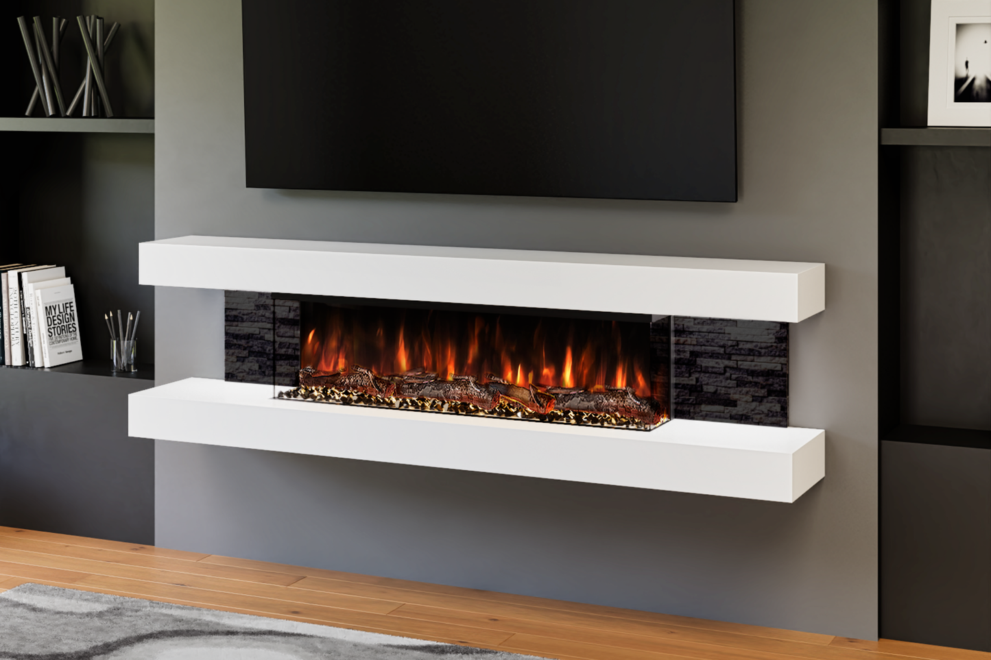 Modern Wall Mounted Electric Fireplace E β Slimline LED | UK Delivery