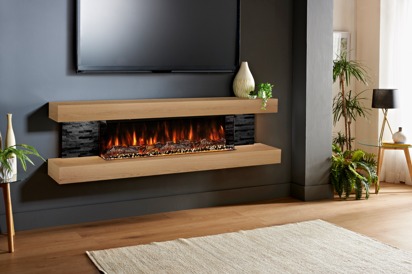 Modern Wall Mounted Electric Fireplace E β Slimline LED | UK Delivery