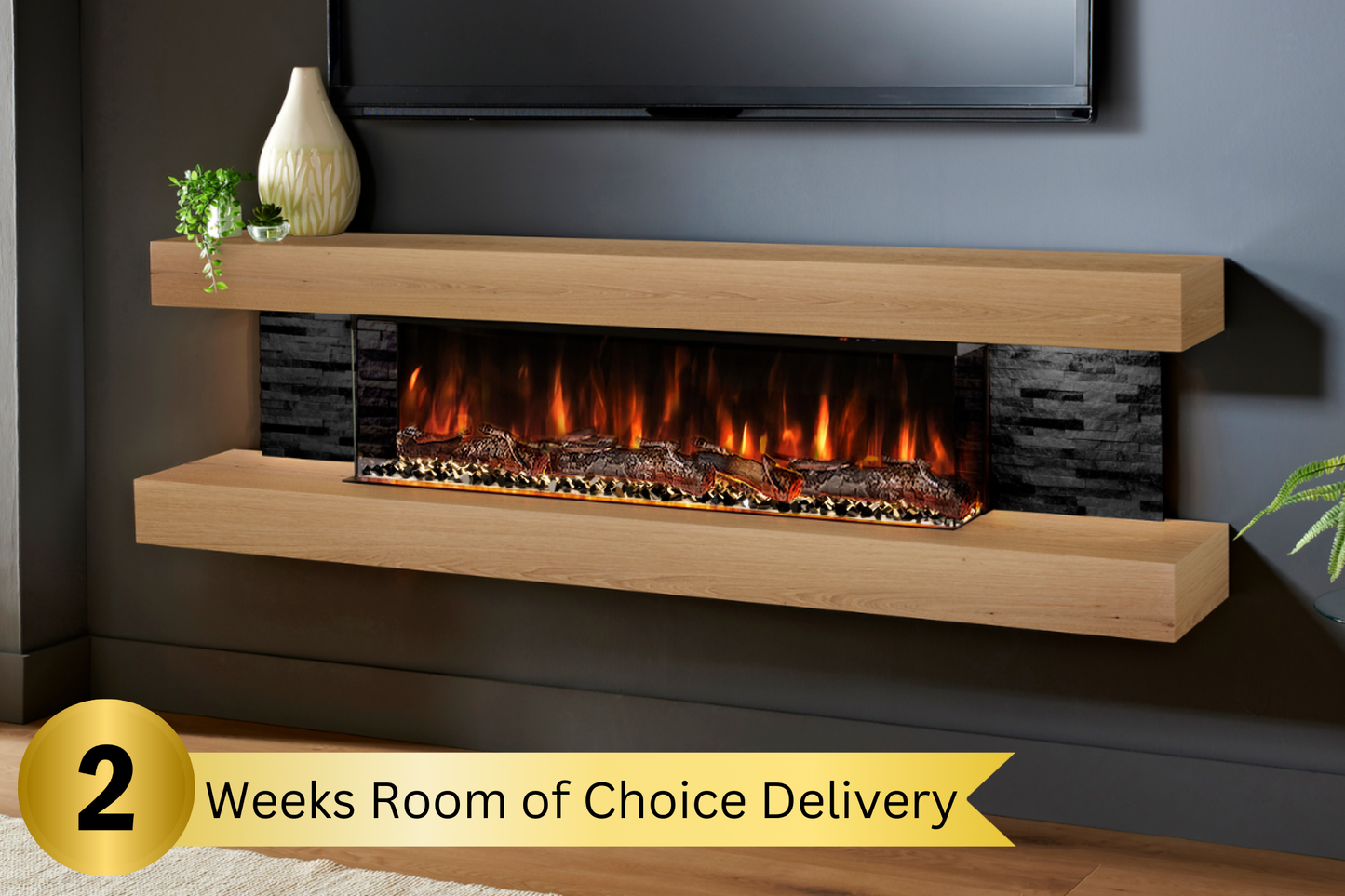 Modern Wall Mounted Electric Fireplace E β Slimline LED | UK Delivery
