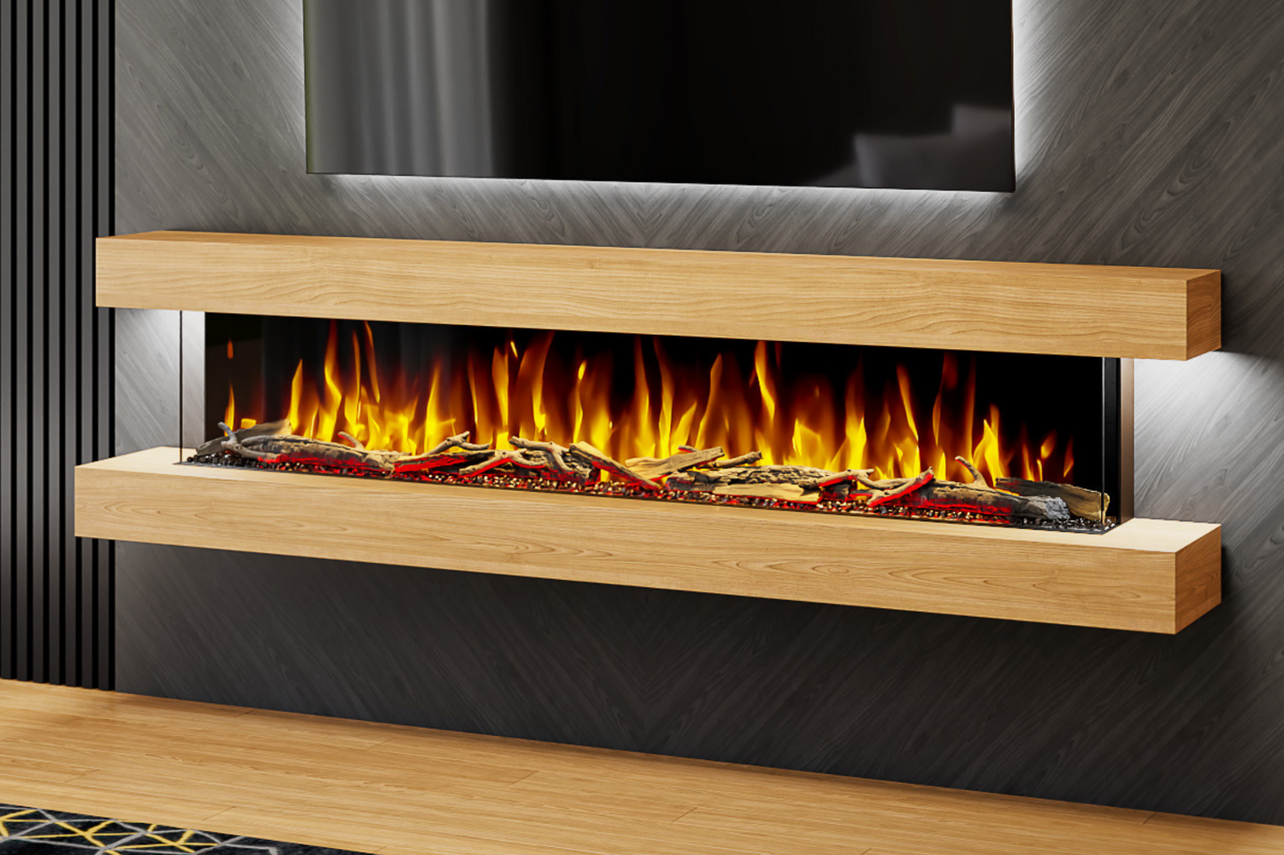 Slim OAK wall-mounted electric fireplace with LED flame – Fireplaces Central