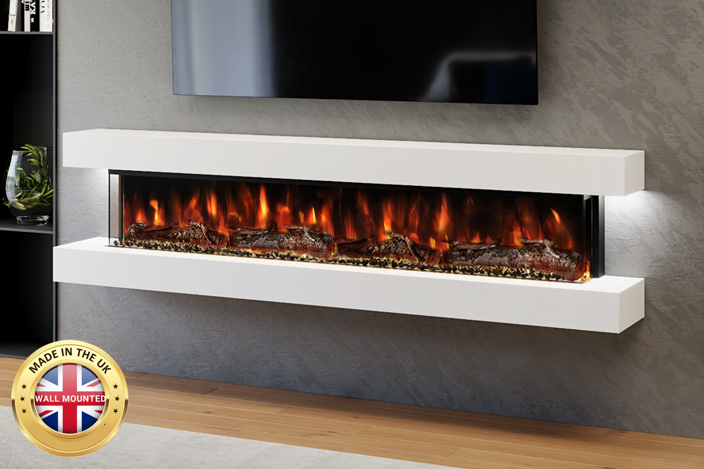Slim wall-mounted electric fireplace with LED flame – Fireplaces Central
