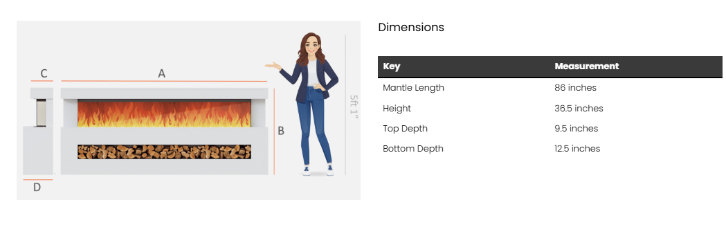 Spectrum Suite B 72” Electric Fireplace Suite – Modern Freestanding Design