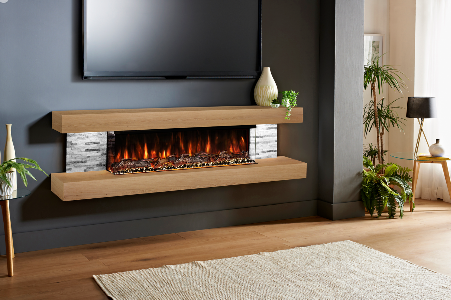 Modern Wall Mounted Electric Fireplace E β Slimline LED | UK Delivery