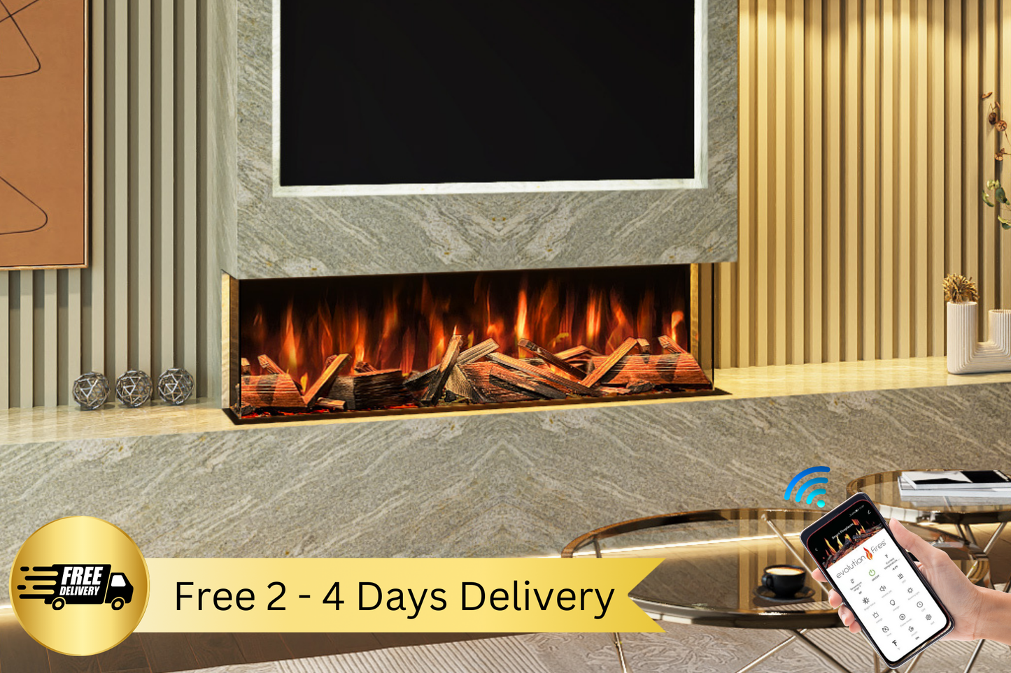 Advance Series 1300mm deeper media wall electric fireplace with app control