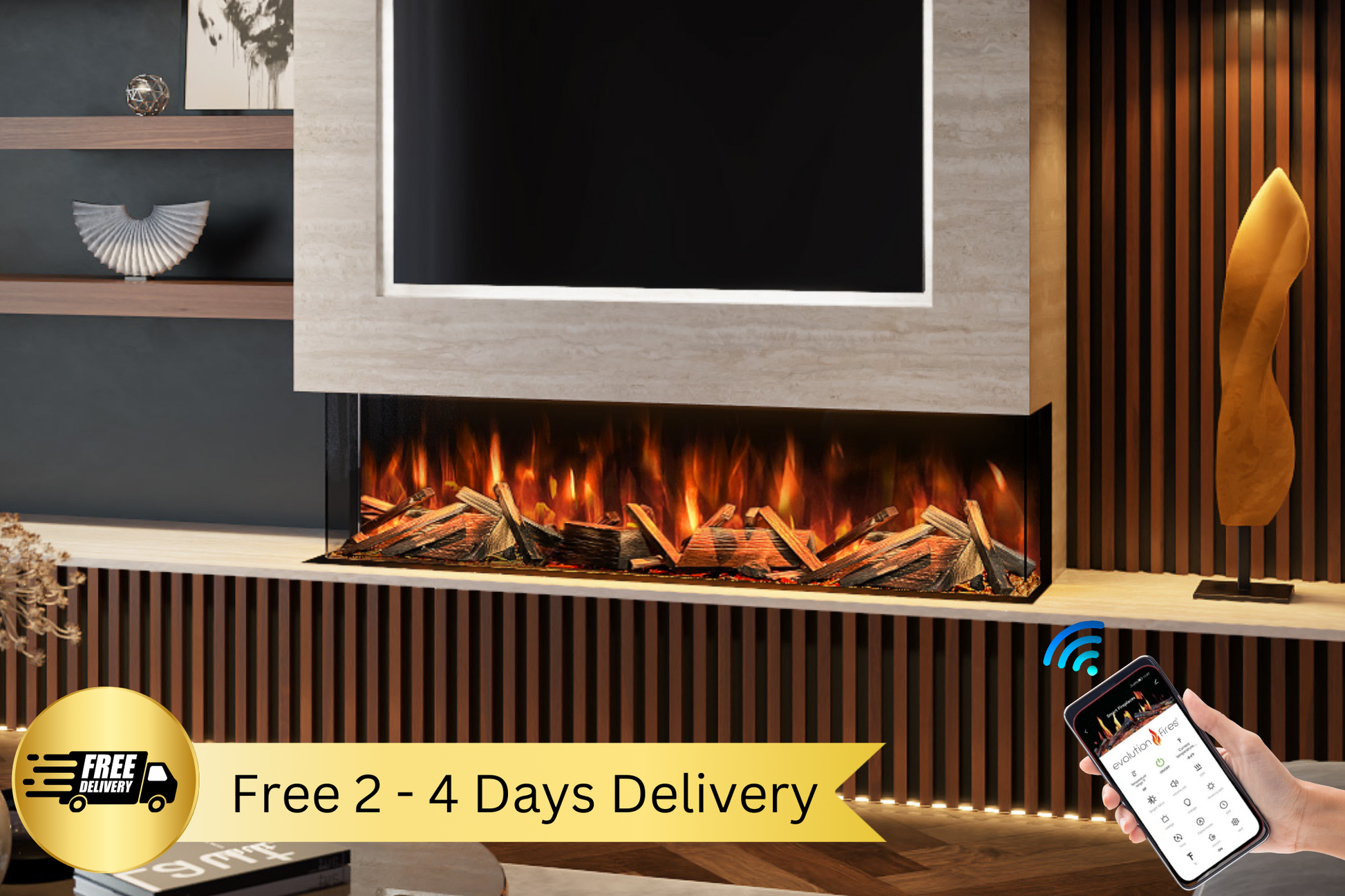 Advance Series 1500mm deeper media wall electric fireplace with app control