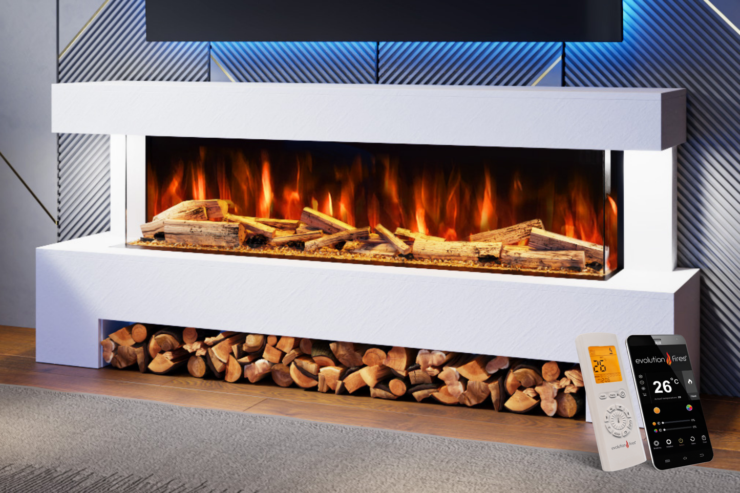 Advance Electric Fireplace Suite A – 77 Inch Freestanding Suite with 1500mm Fire | UK Delivery