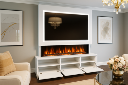 Pre-Built Media Wall R with 60 Inch Electric Fireplace – Delivered Across Mainland UK