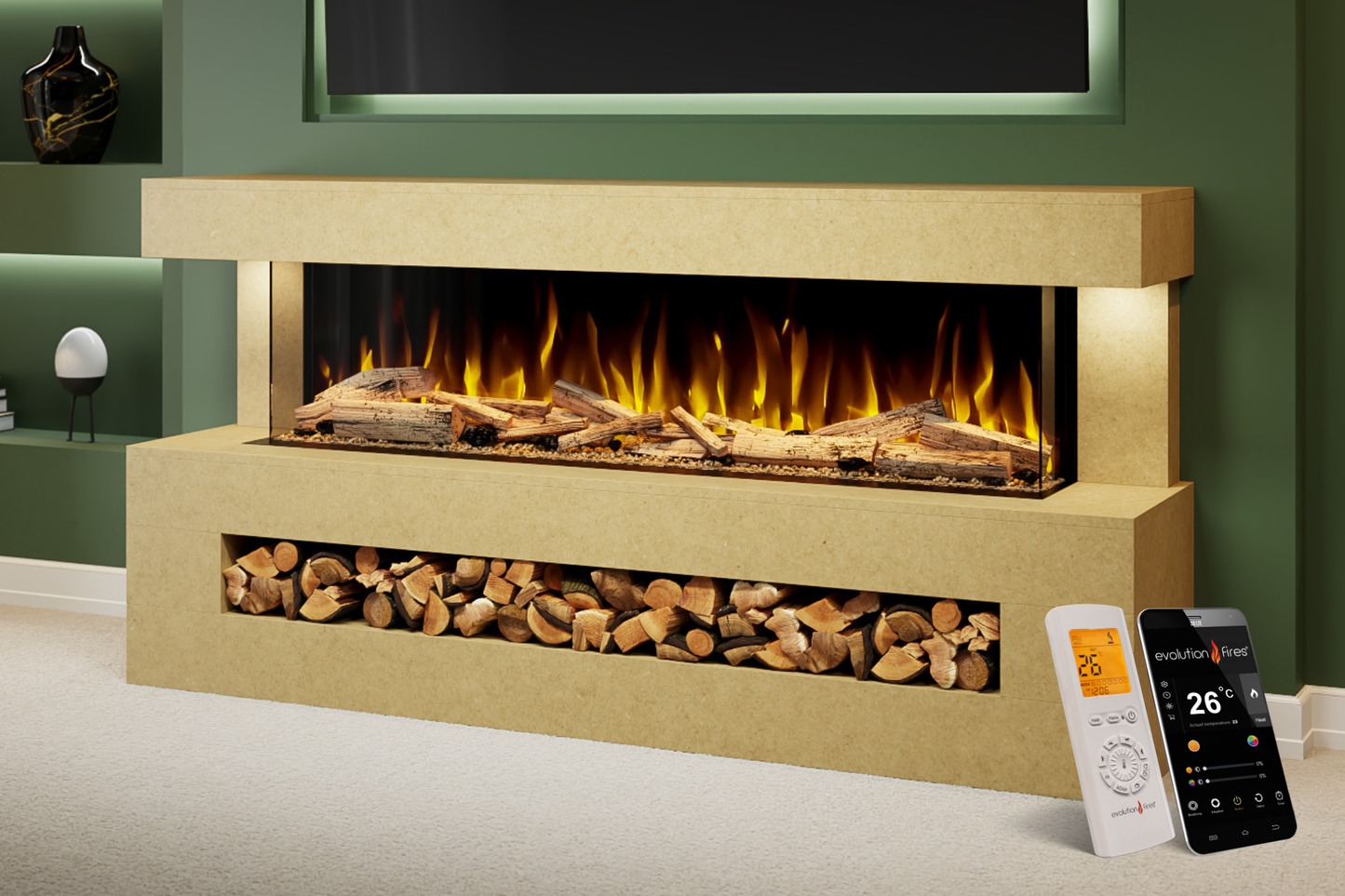 Advance Electric Fireplace Suite B – 76 Inch Freestanding Suite with 1500mm Fire | UK Delivery