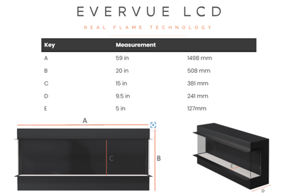 Evervue 60-Inch LCD Real Flame Media Wall Electric Fireplace (APP Control)