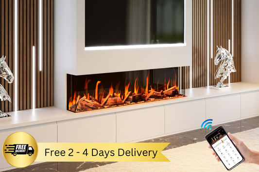 Evervue 60-inch LCD real flame media wall electric fireplace with app control