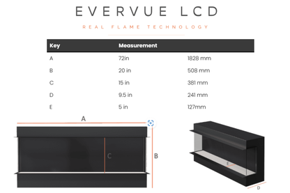 Evervue 72-Inch LCD Real Flame Media Wall Electric Fireplace (APP Control)
