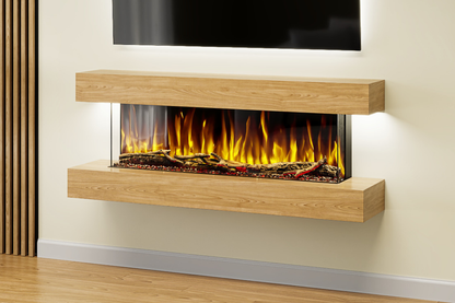 Slim oak wall-mounted electric fireplace with LED flame – Fireplaces Central