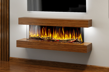 Slim walnut wall-mounted electric fireplace with LED flame – Fireplaces Central