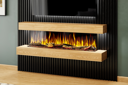 Slim oak wall-mounted electric fireplace with LED flame – Fireplaces Central