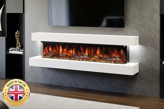 Slim whitewall-mounted electric fireplace with LED flame – Fireplaces Central