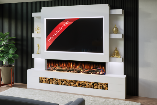 Pre-Built Media Wall O with 60 Inch Electric Fireplace – Delivered Across Mainland UK