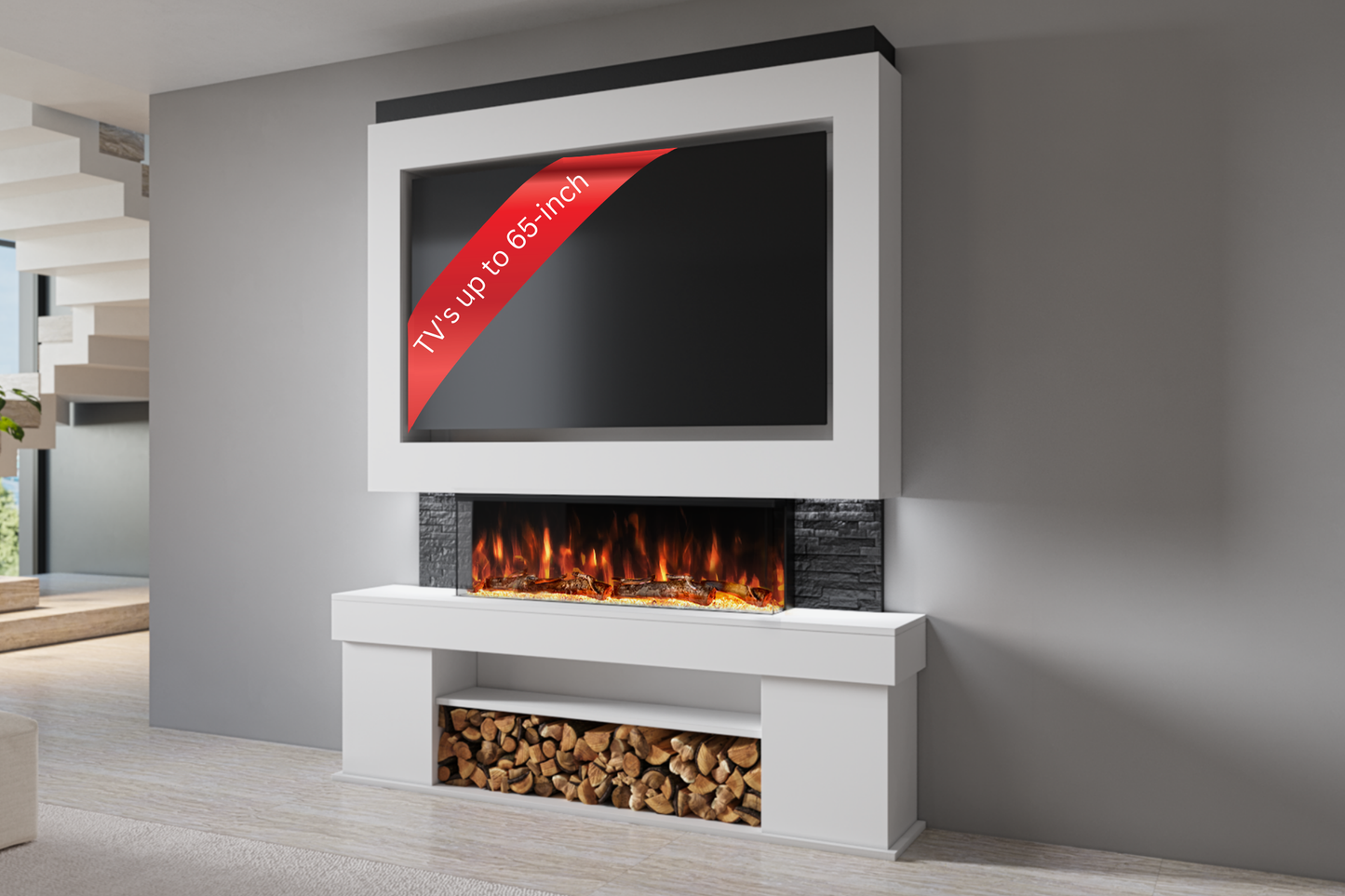 Pre-Built Media Wall C with 44 Inch Electric Fireplace – Delivered Across Mainland UK