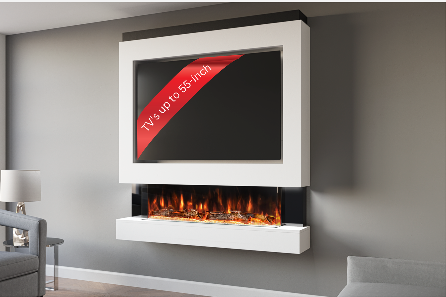 Pre-Built Media Wall D with 44 Inch Electric Fireplace – Delivered Across Mainland UK