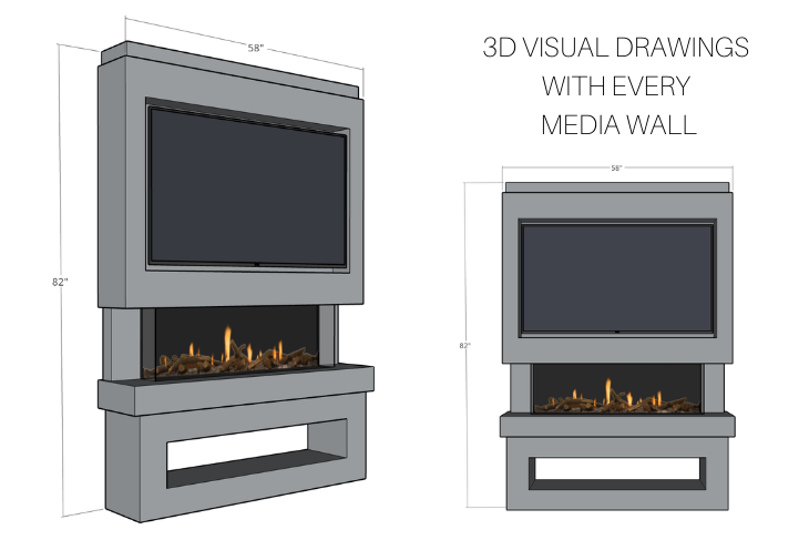 Pre-Built Media Wall F with 44 Inch Electric Fireplace – Delivered Across Mainland UK