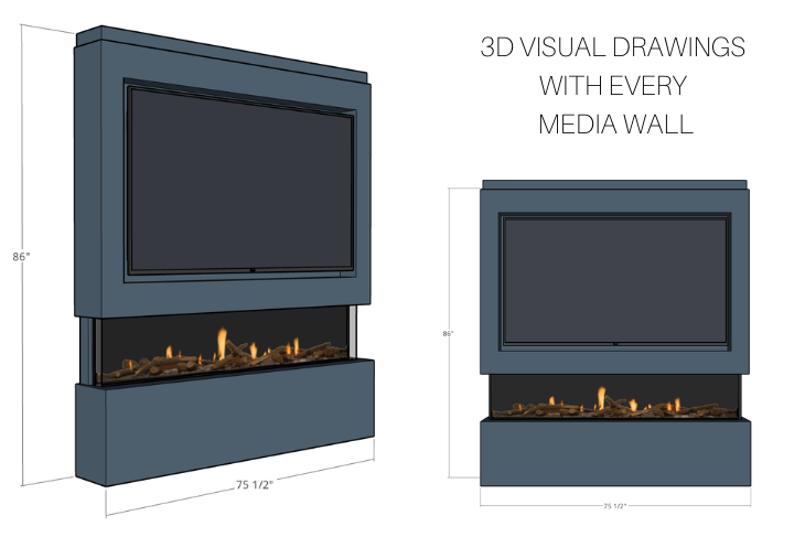 Pre-Built Media Wall I with 72 Inch Electric Fireplace – Delivered Across Mainland UK