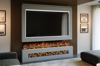 Pre-Built Media Wall Package P : Featuring the Spectrum Series 82-Inch Electric Fireplace