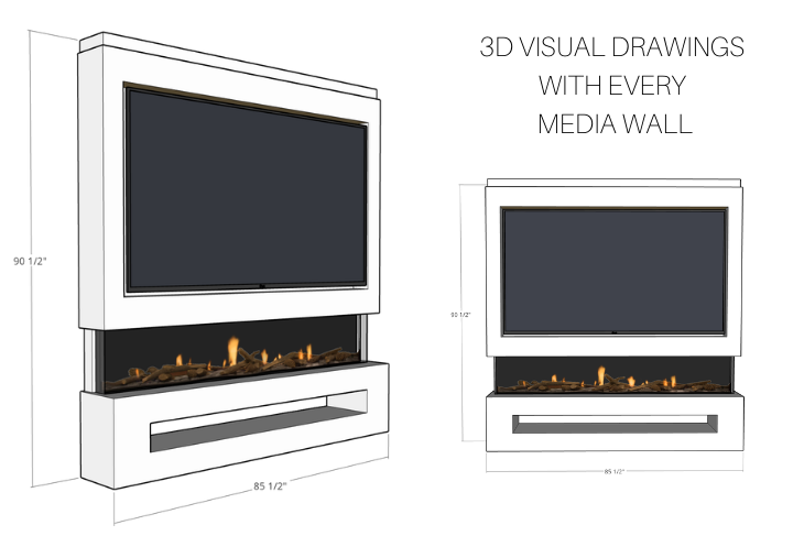 Pre-Built Media Wall P with 82 Inch Electric Fireplace – Delivered Across Mainland UK
